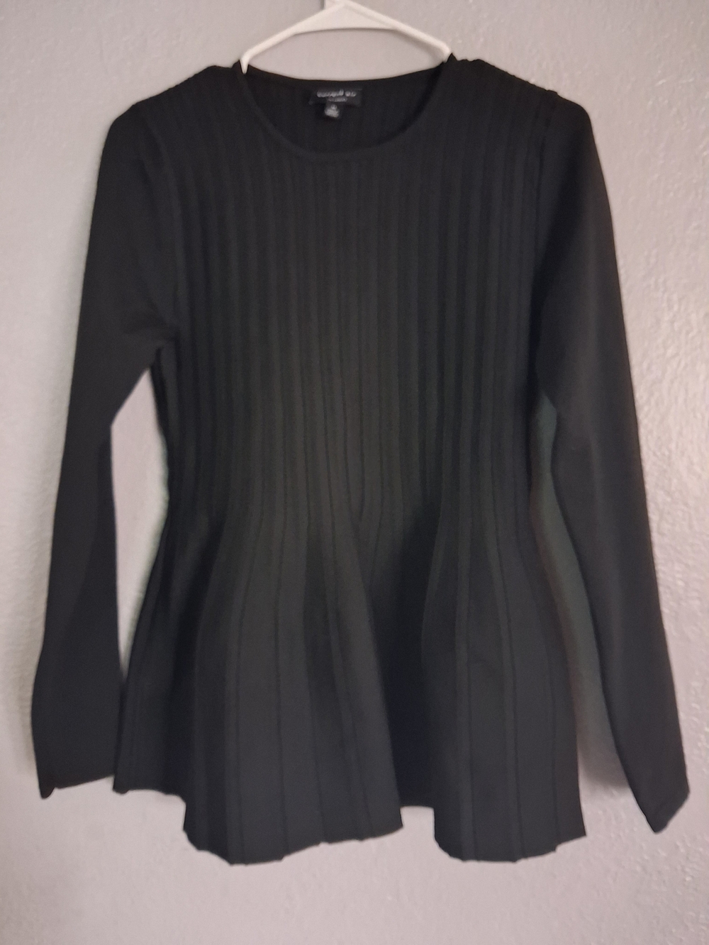 Current Air Black Ribbed Long-Sleeve Peplum Top Babydoll M